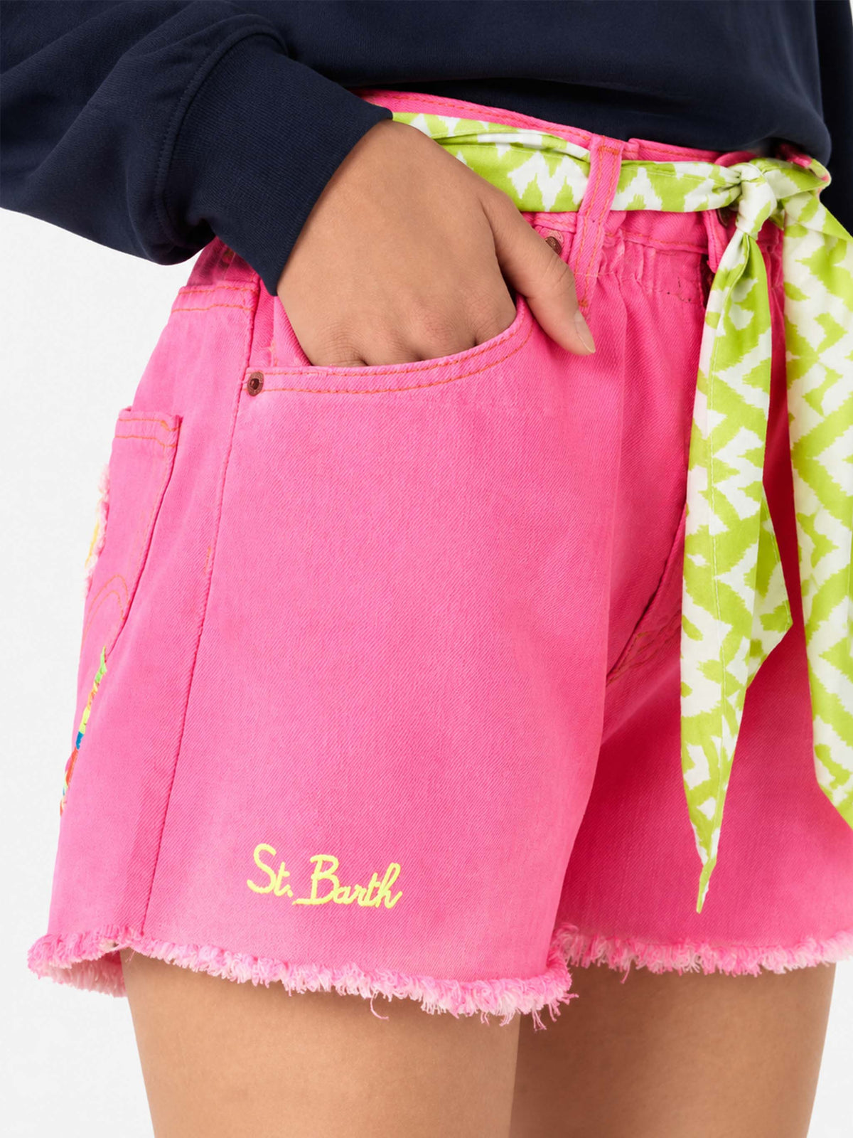 Shorts Arizona rosa in denim con patch smile e margherite product image 3
