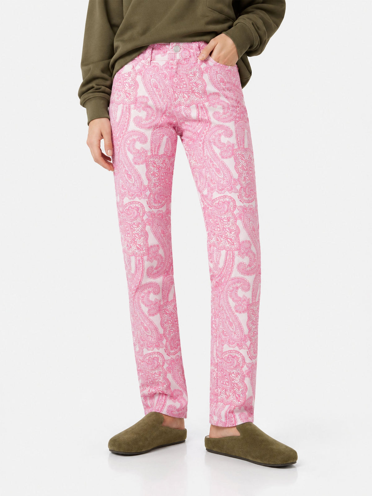 Pantaloni Belleville in denim con stampa paisley rosa