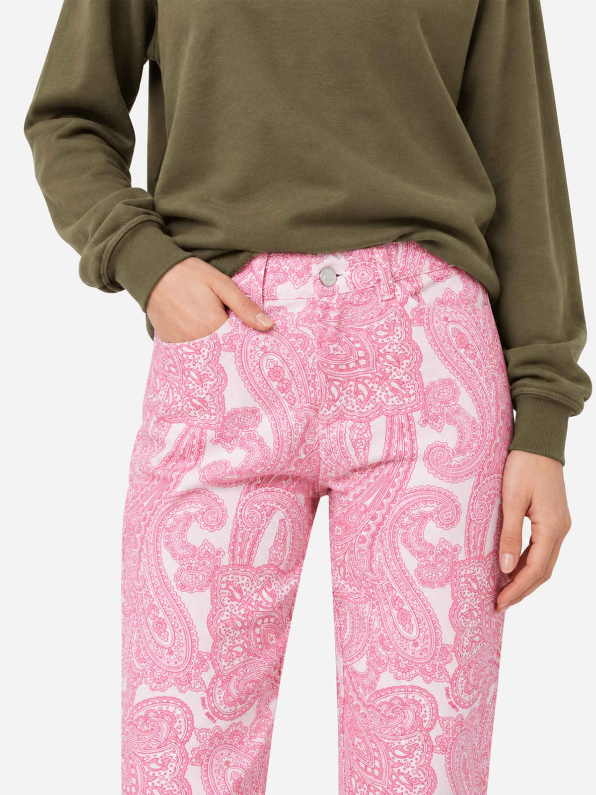 Pantaloni Belleville in denim con stampa paisley rosa
