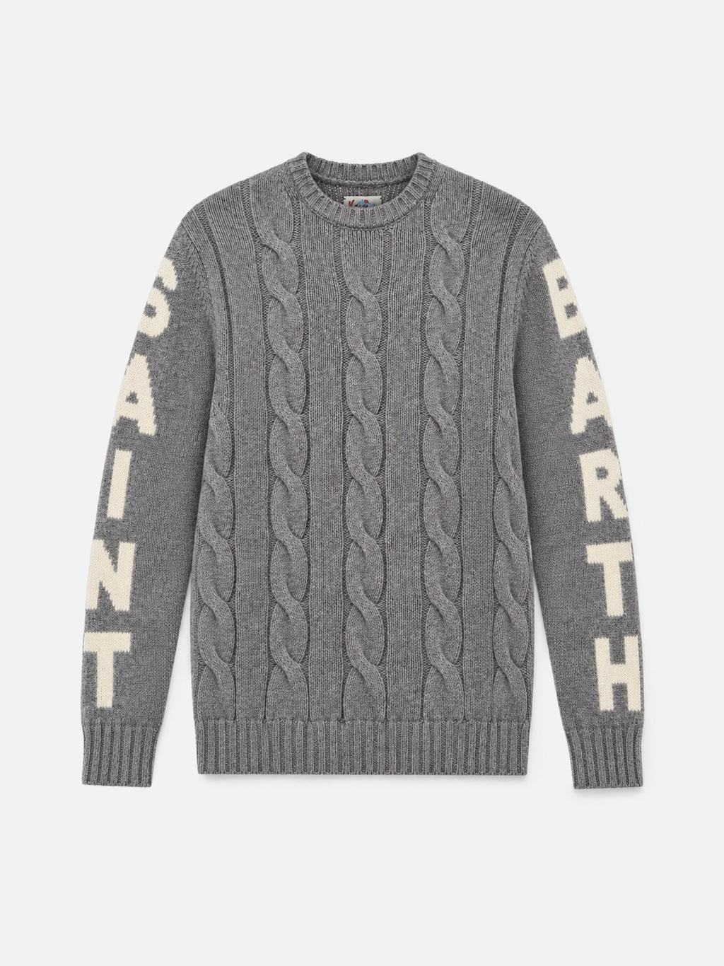 Maglia Bergen grigio melange a trecce con jacquard logo