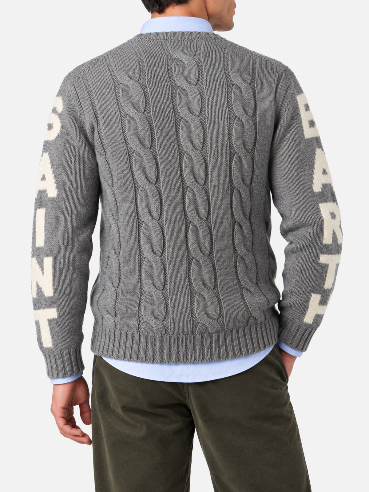 Maglia Bergen grigio melange a trecce con jacquard logo