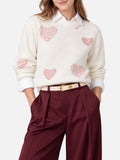 Maglia Bloom Soft bianco panna con cuori di strass rossi