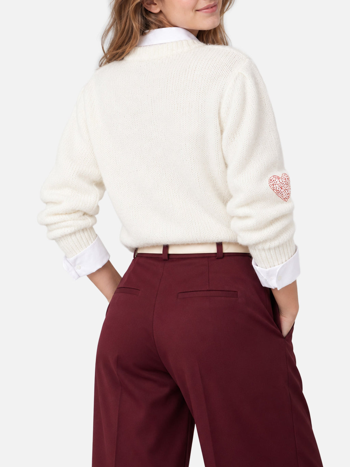 Maglia Bloom Soft bianco panna con cuori di strass rossi
