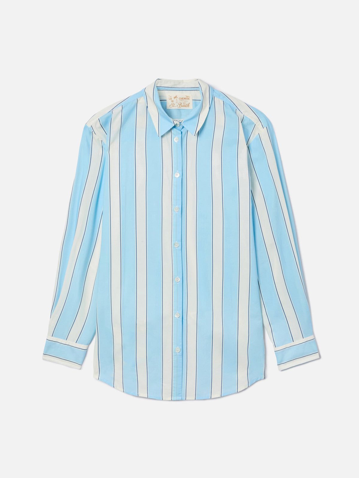 Camicia Brigitte in cotone a righe azzurre con ricamo Sport product image 5