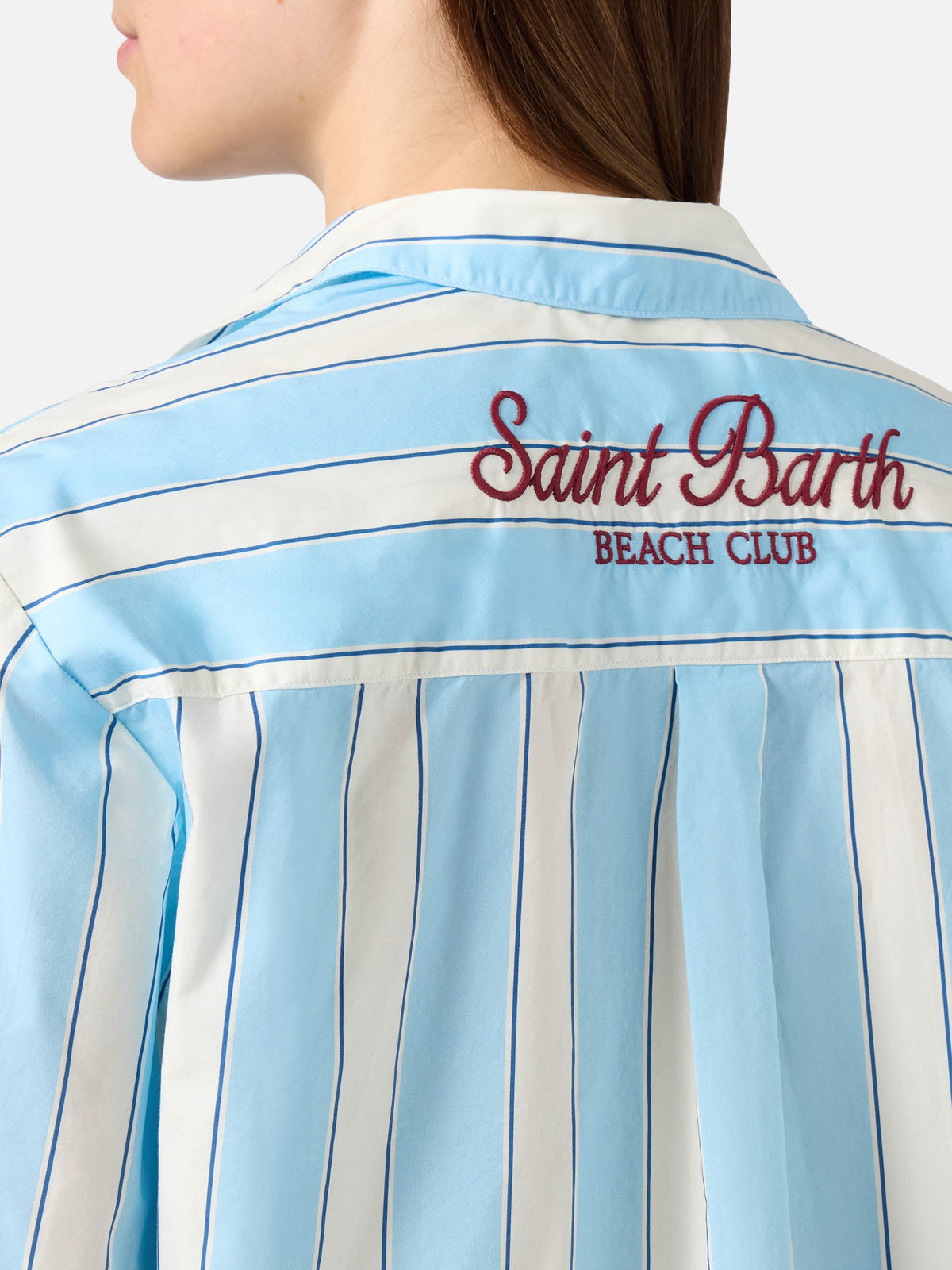 Camicia Brigitte in cotone a righe azzurre con ricamo Sport product image 2