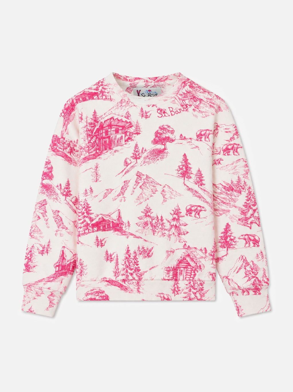 Felpa girocollo Briony bianca con stampa toile de Jouy rosa product image 1