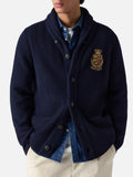 Cardigan Burford blu navy con collo a scialle e patch logo
