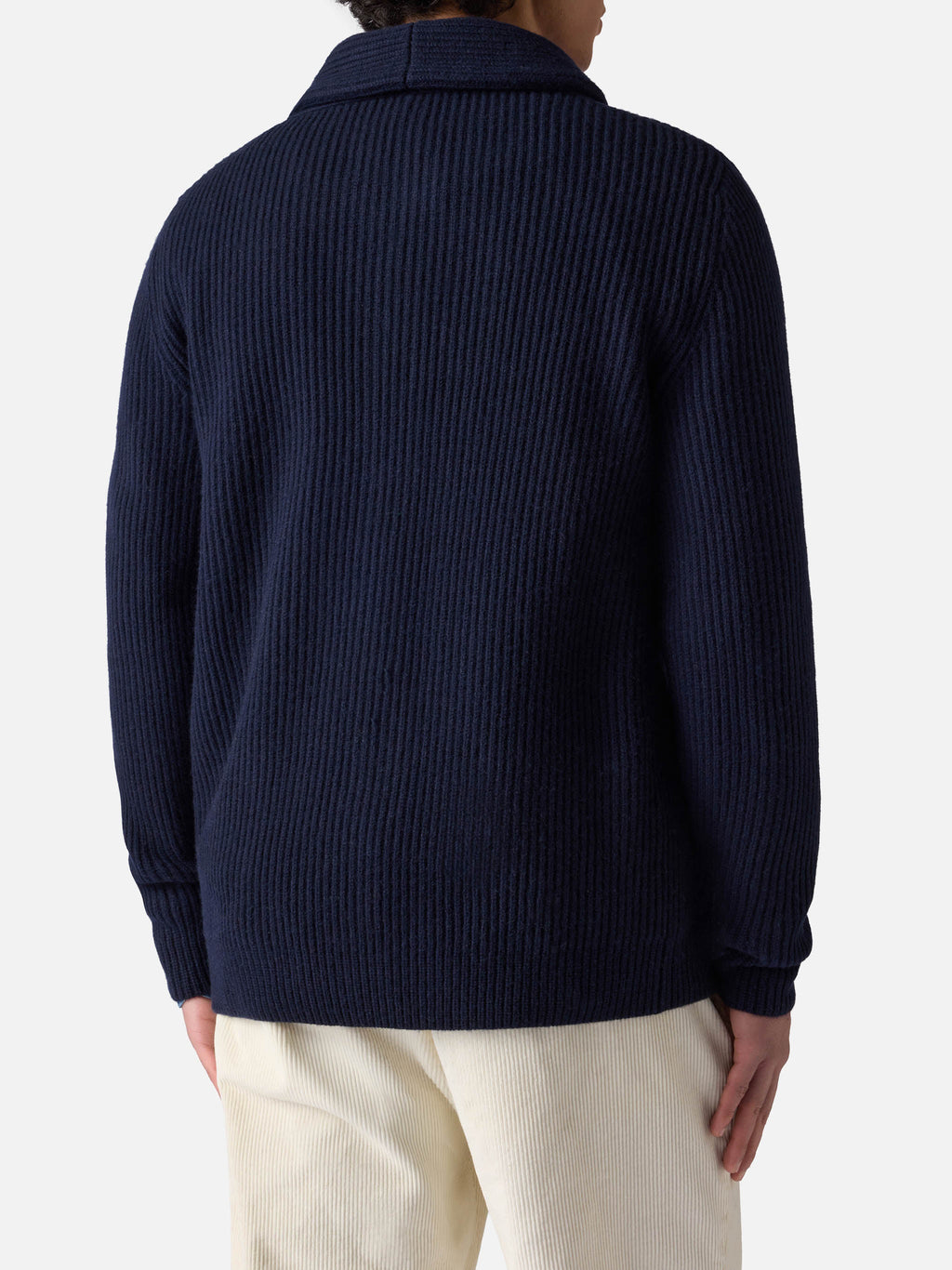 Cardigan Burford blu navy con collo a scialle e patch logo
