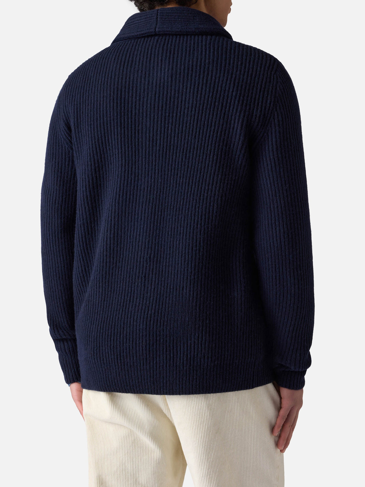 Cardigan Burford blu navy con collo a scialle e patch logo