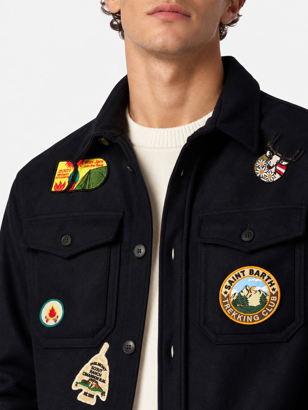 Overshirt Burton blu navy in misto lana con patch da viaggio