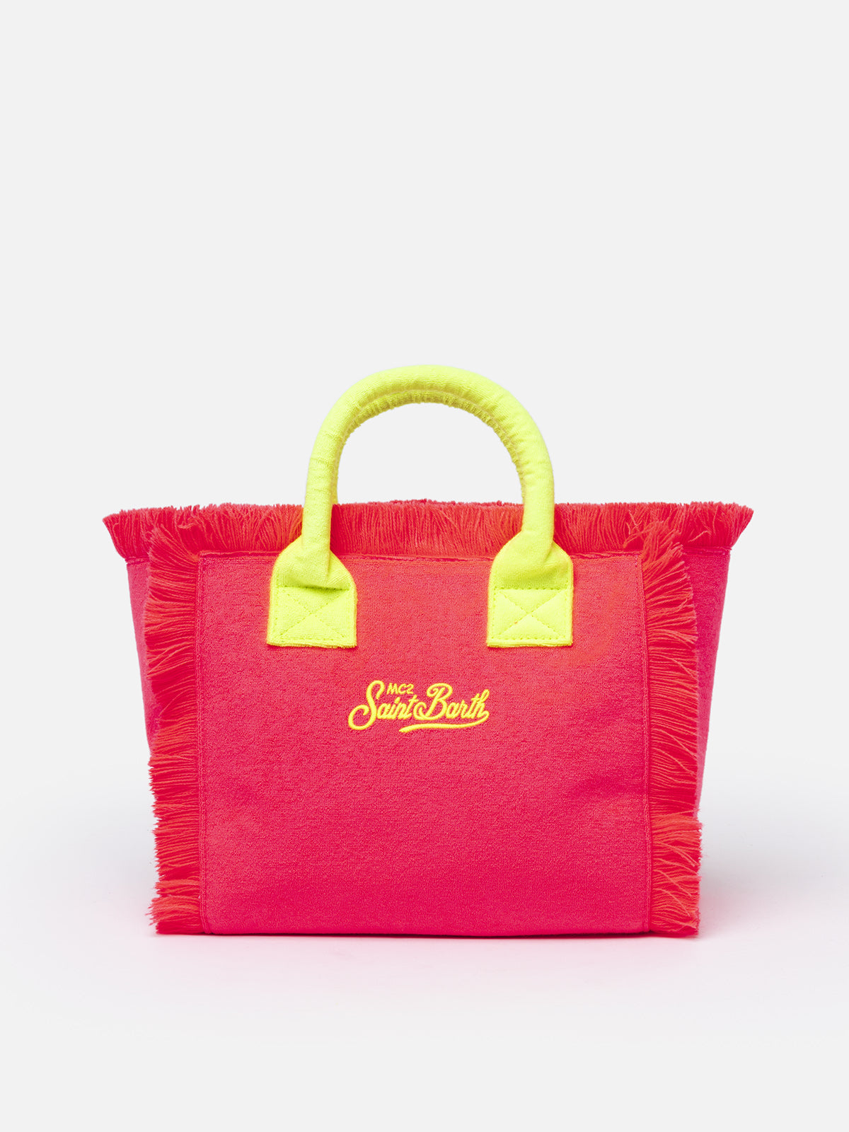 Borsa a mano Colette fucsia in spugna con frange