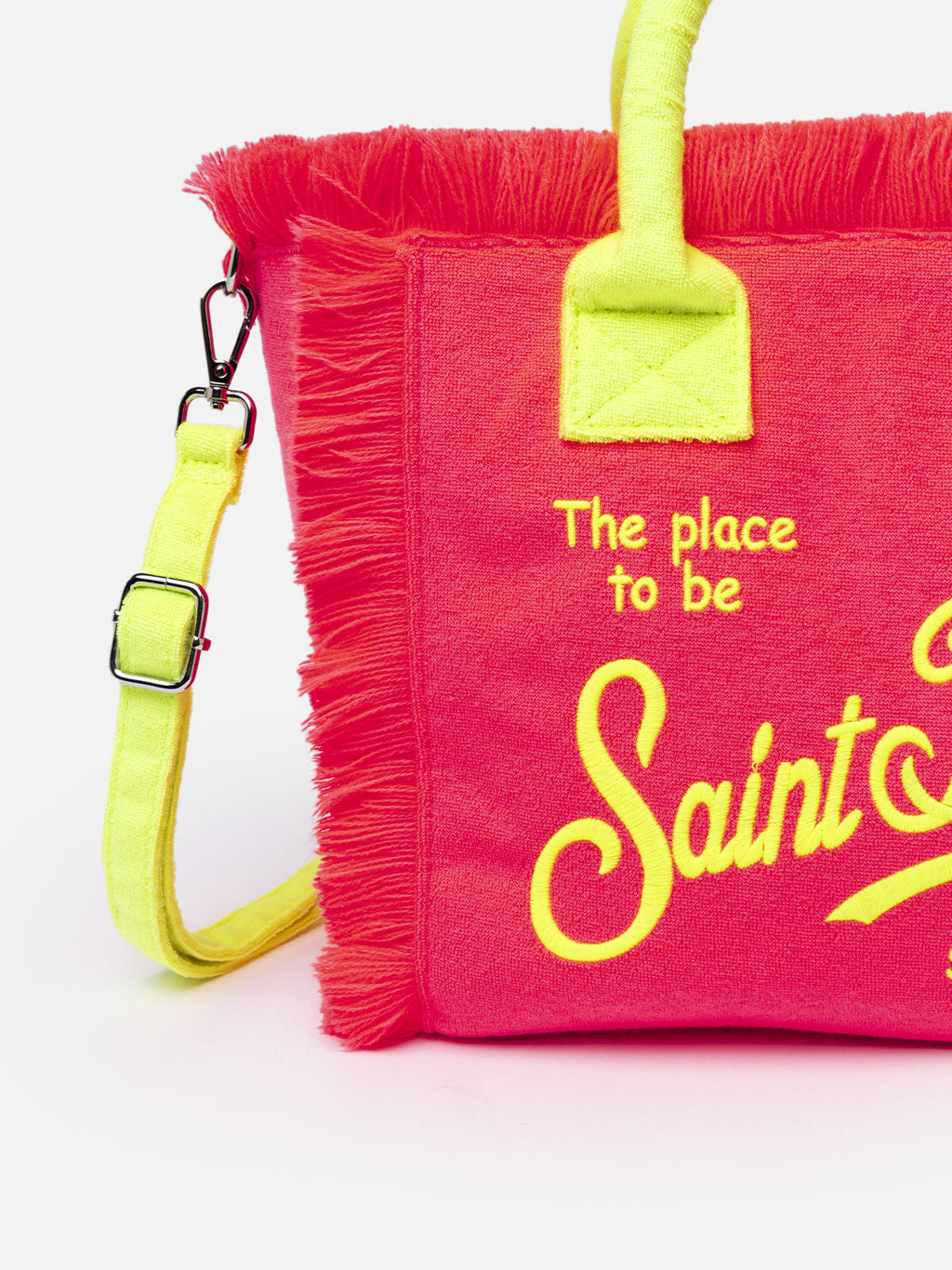 Borsa a mano Colette fucsia in spugna con frange