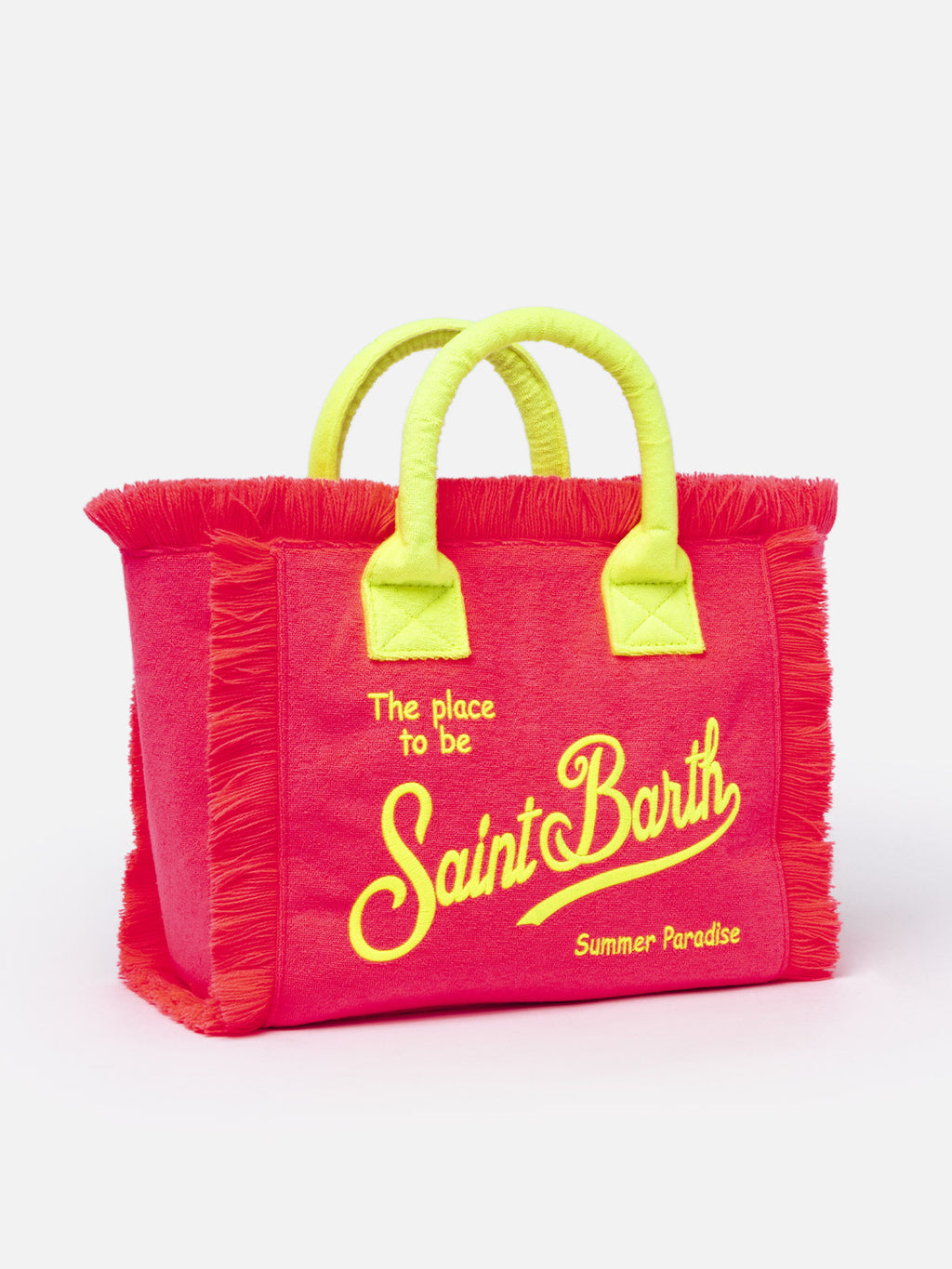 Borsa a mano Colette fucsia in spugna con frange