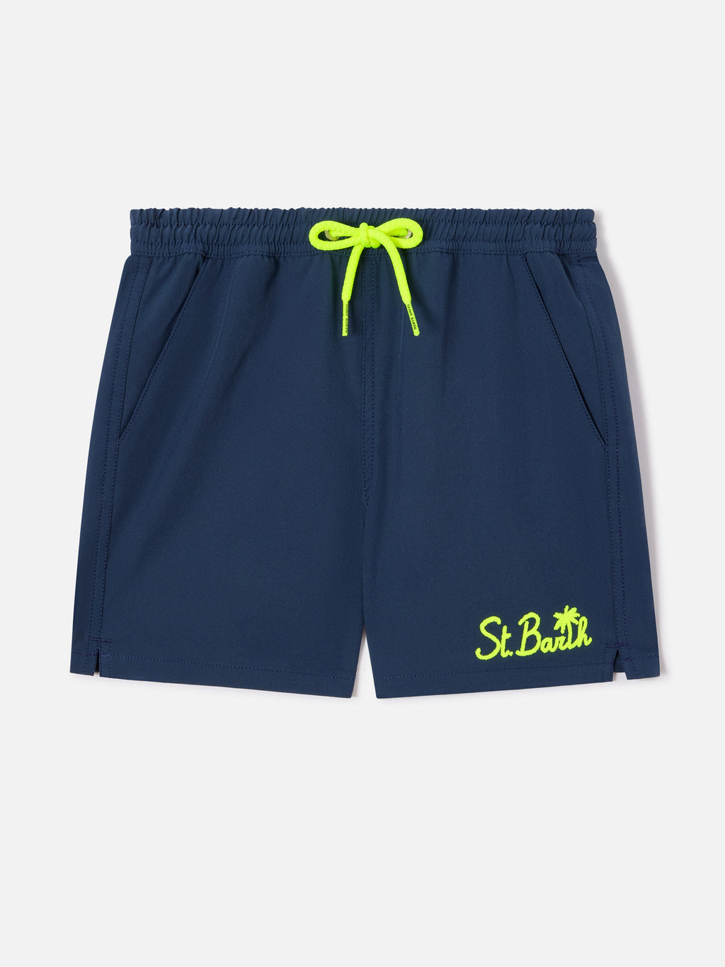 Costume mare Comfort Jr blu navy con ricamo logo giallo fluo