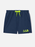 Costume mare Comfort Jr blu navy con ricamo logo giallo fluo