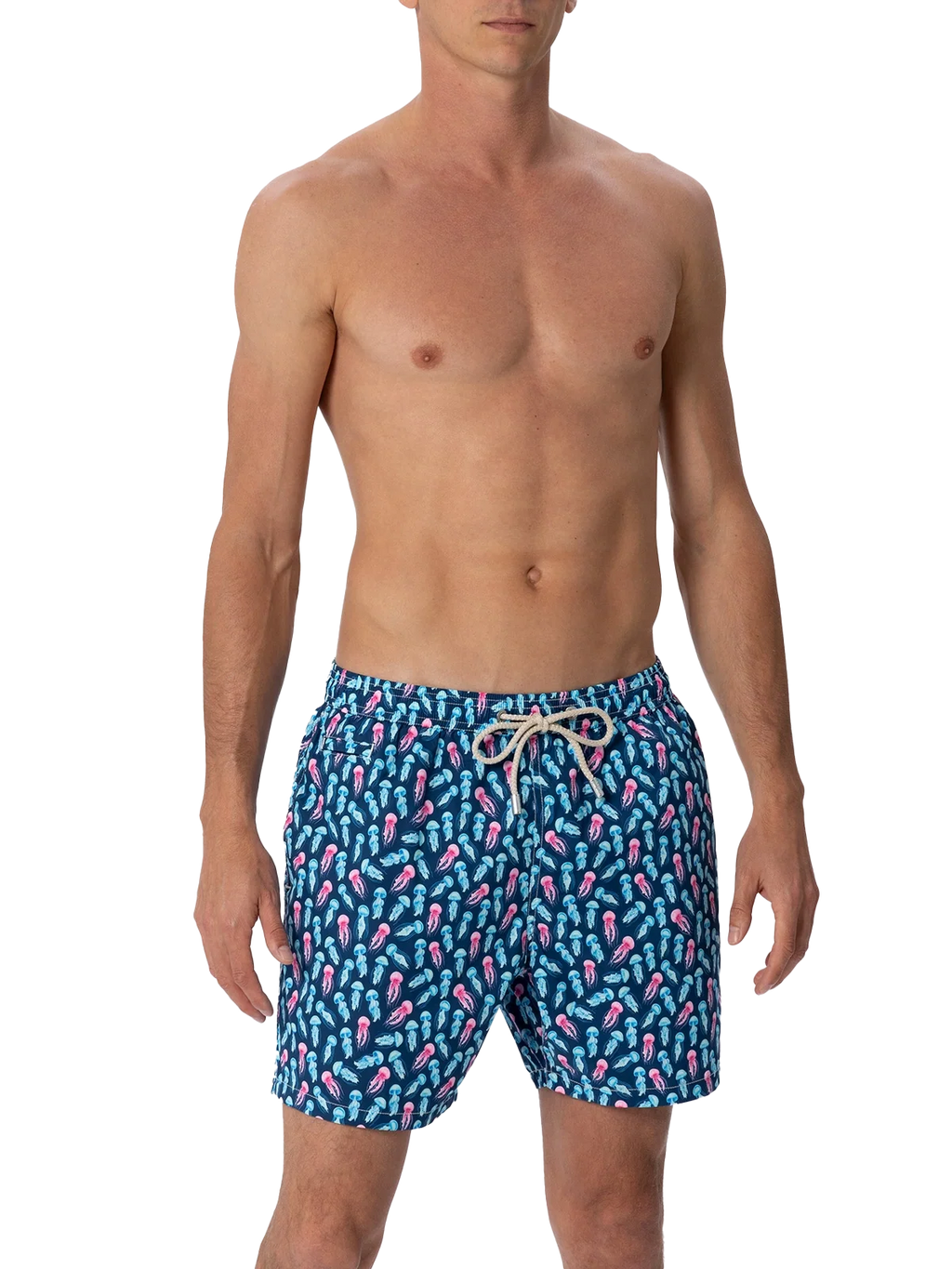 Costume mare Comfort Light blu navy con stampa meduse fluo