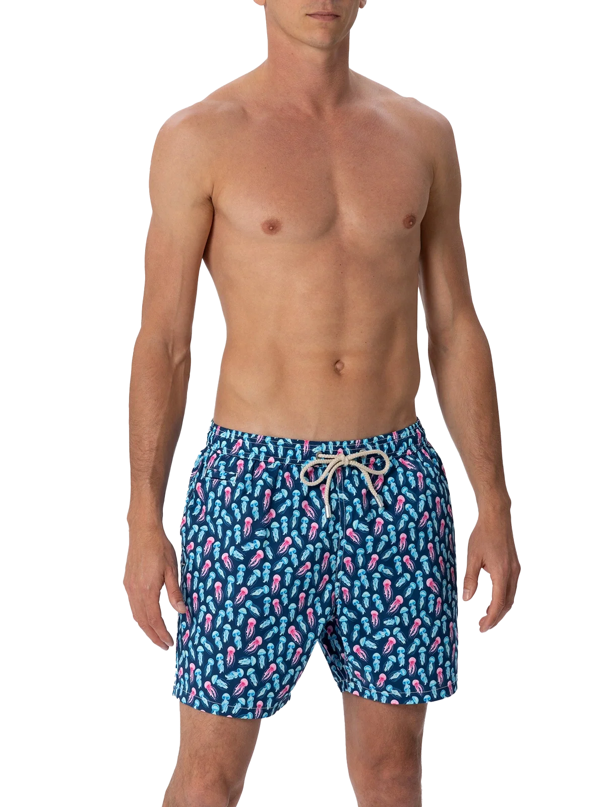 Costume mare Comfort Light blu navy con stampa meduse fluo