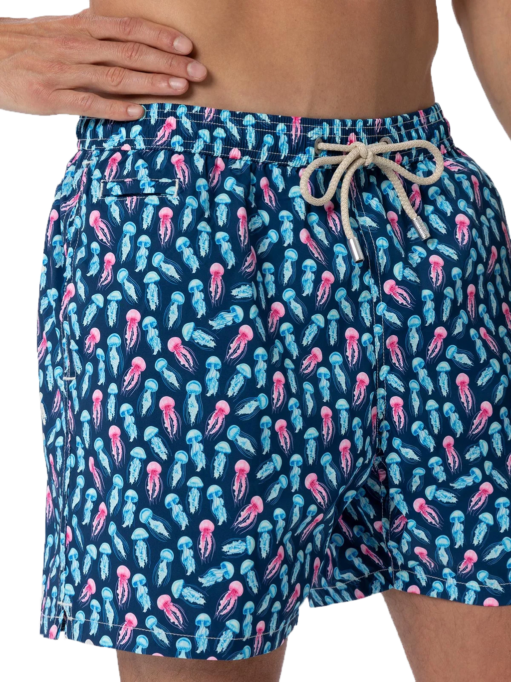 Costume mare Comfort Light blu navy con stampa meduse fluo