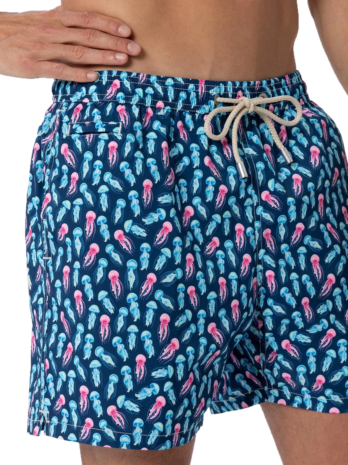 Costume mare Comfort Light blu navy con stampa meduse fluo