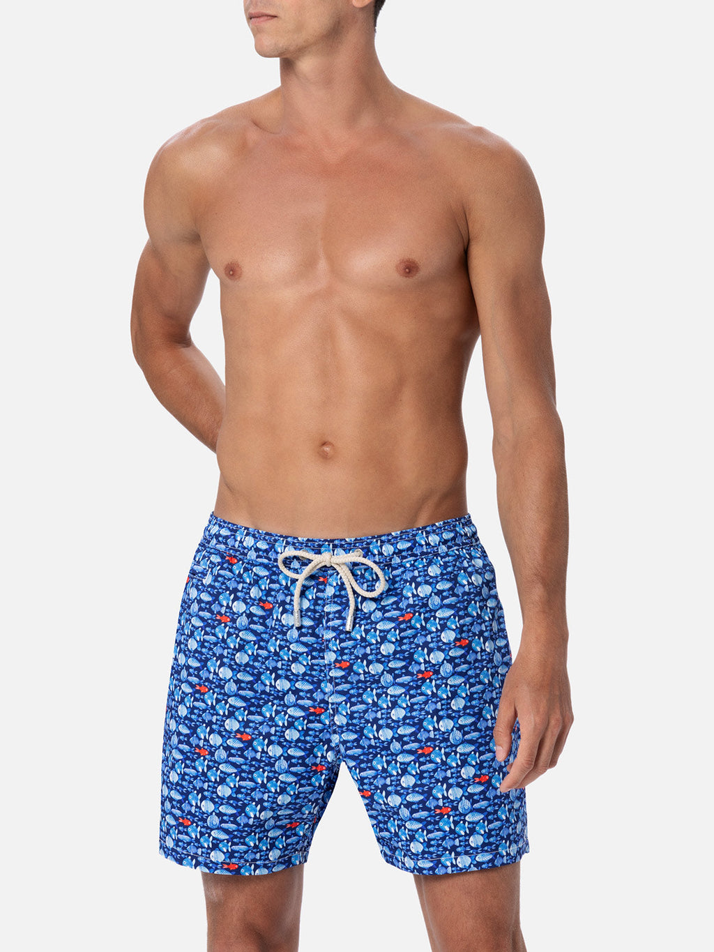 Costume mare Comfort Light blu navy con stampa pesci