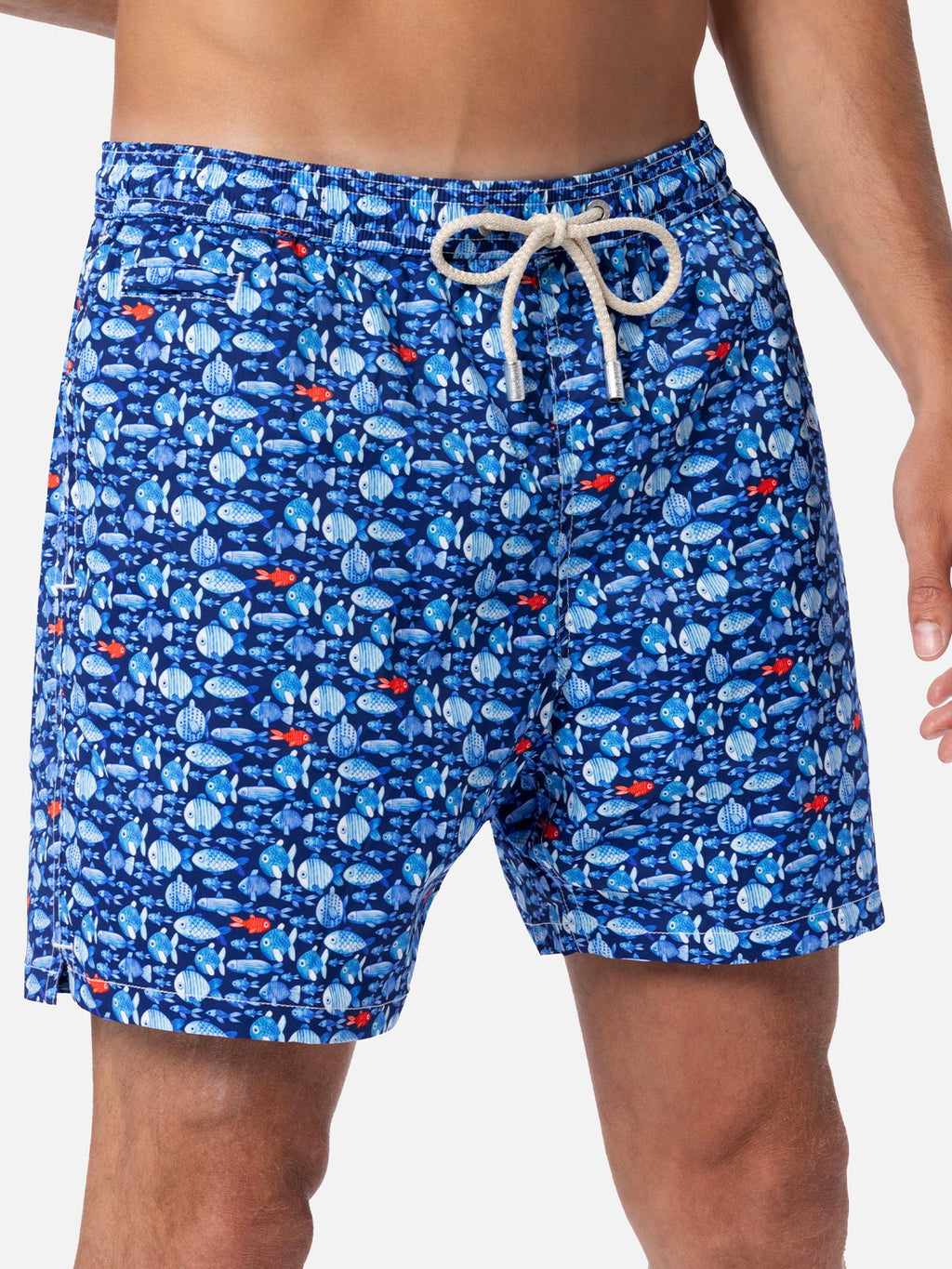 Costume mare Comfort Light blu navy con stampa pesci