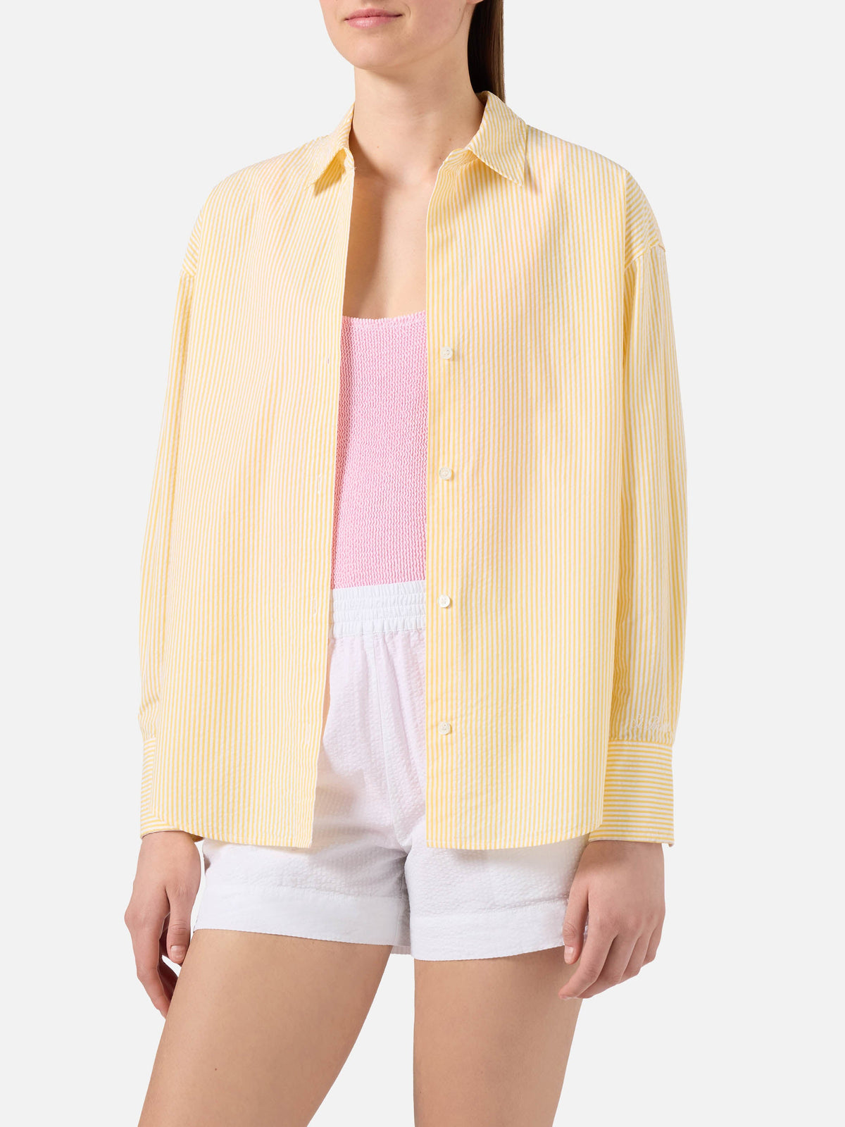Camicia Cristal in seersucker a righe gialle con ricamo product image 4