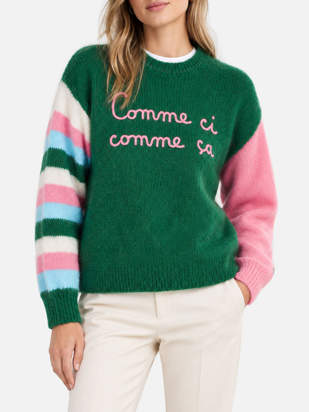 Maglia Danya Soft verde con ricamo Comme ci comme ça