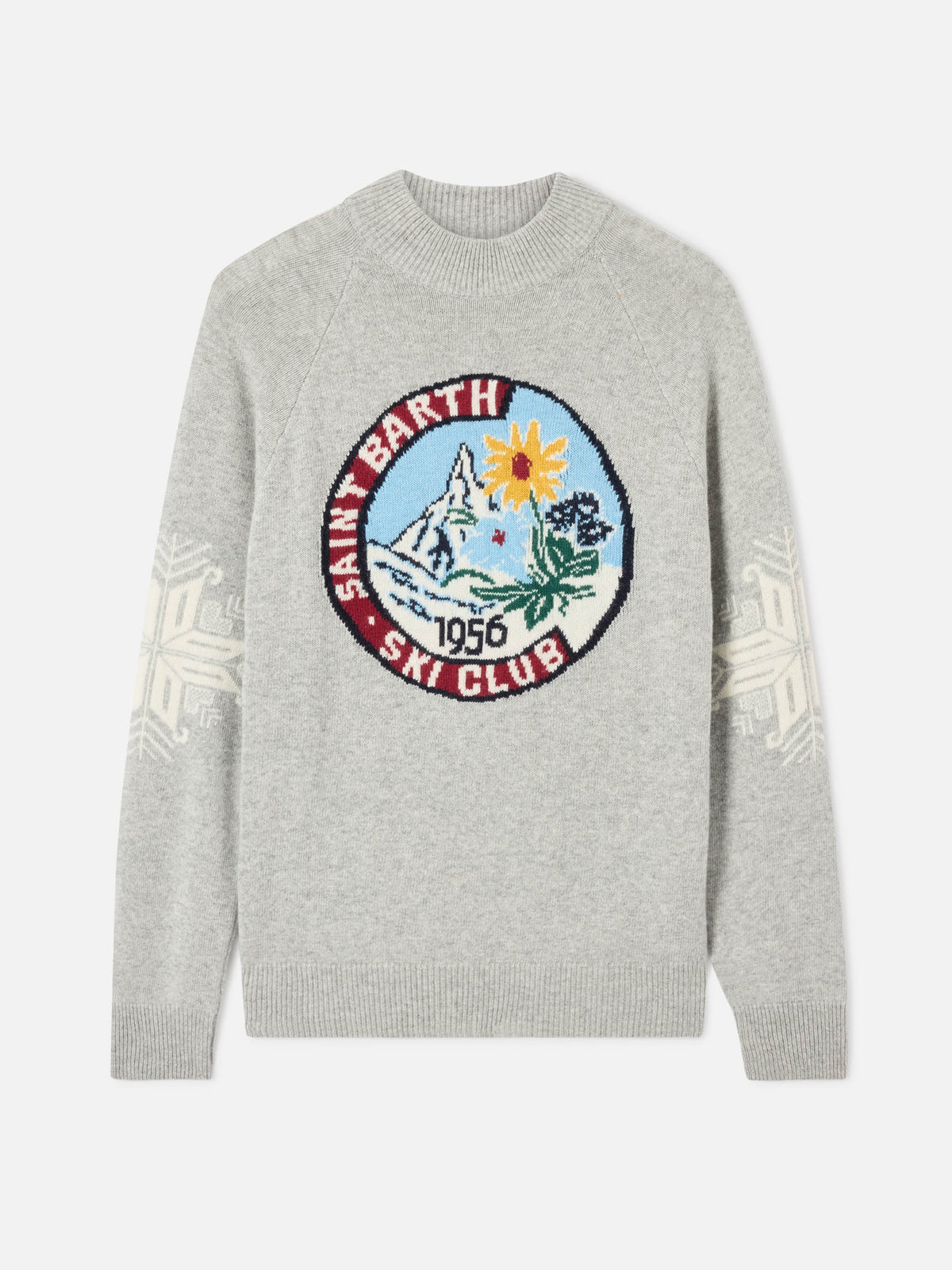 Maglia a lupetto Davos grigio chiaro melange con jacquard Matterhorn