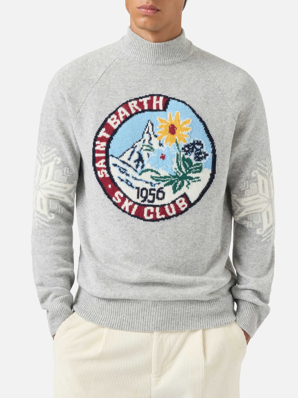 Maglia a lupetto Davos grigio chiaro melange con jacquard Matterhorn
