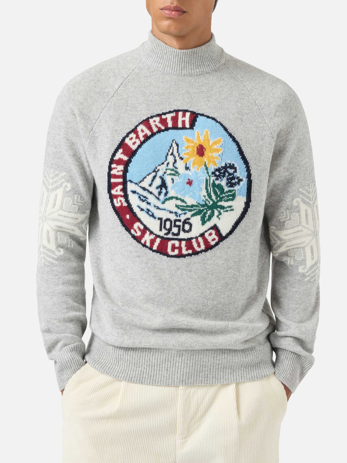 Maglia a lupetto Davos grigio chiaro melange con jacquard Matterhorn