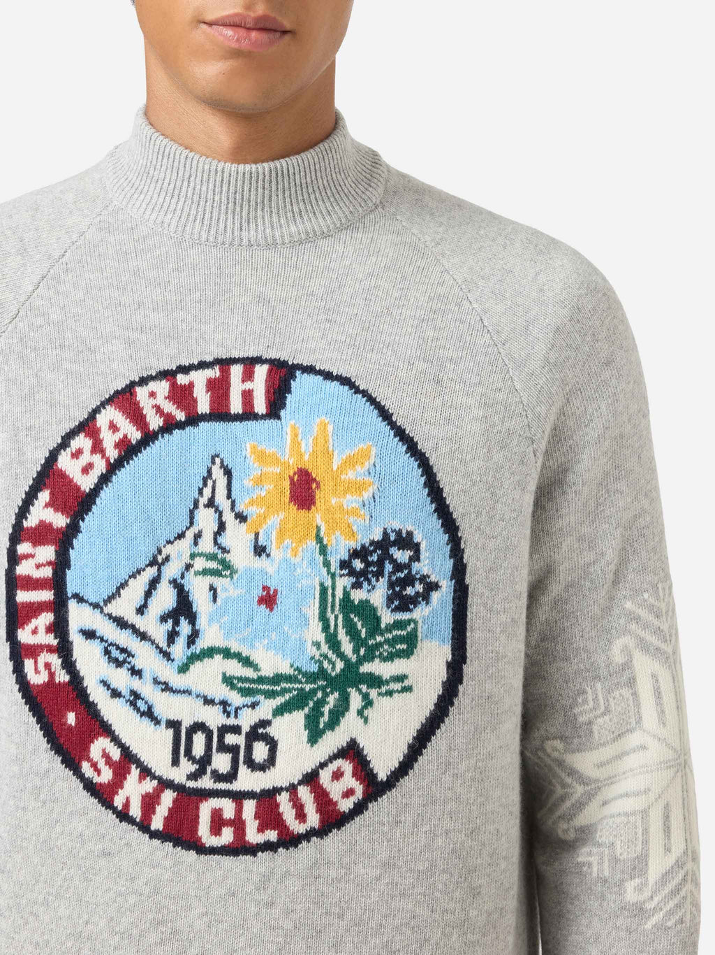 Maglia a lupetto Davos grigio chiaro melange con jacquard Matterhorn