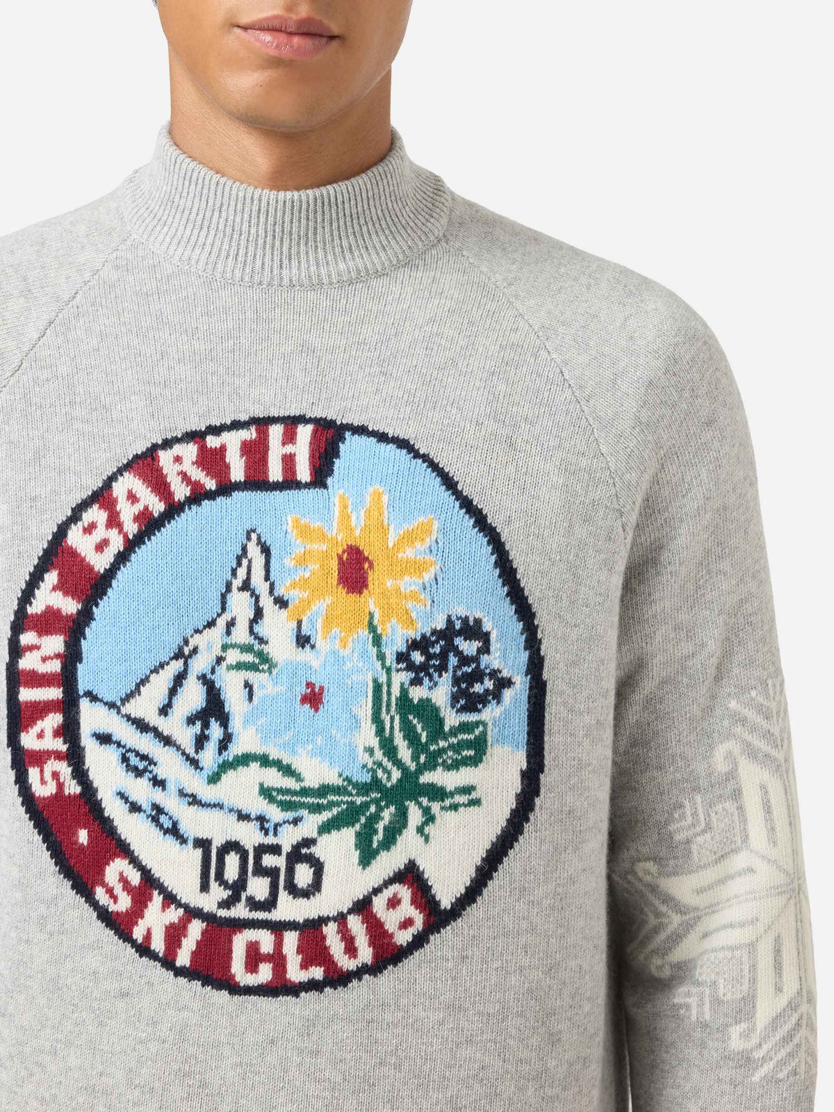 Maglia a lupetto Davos grigio chiaro melange con jacquard Matterhorn