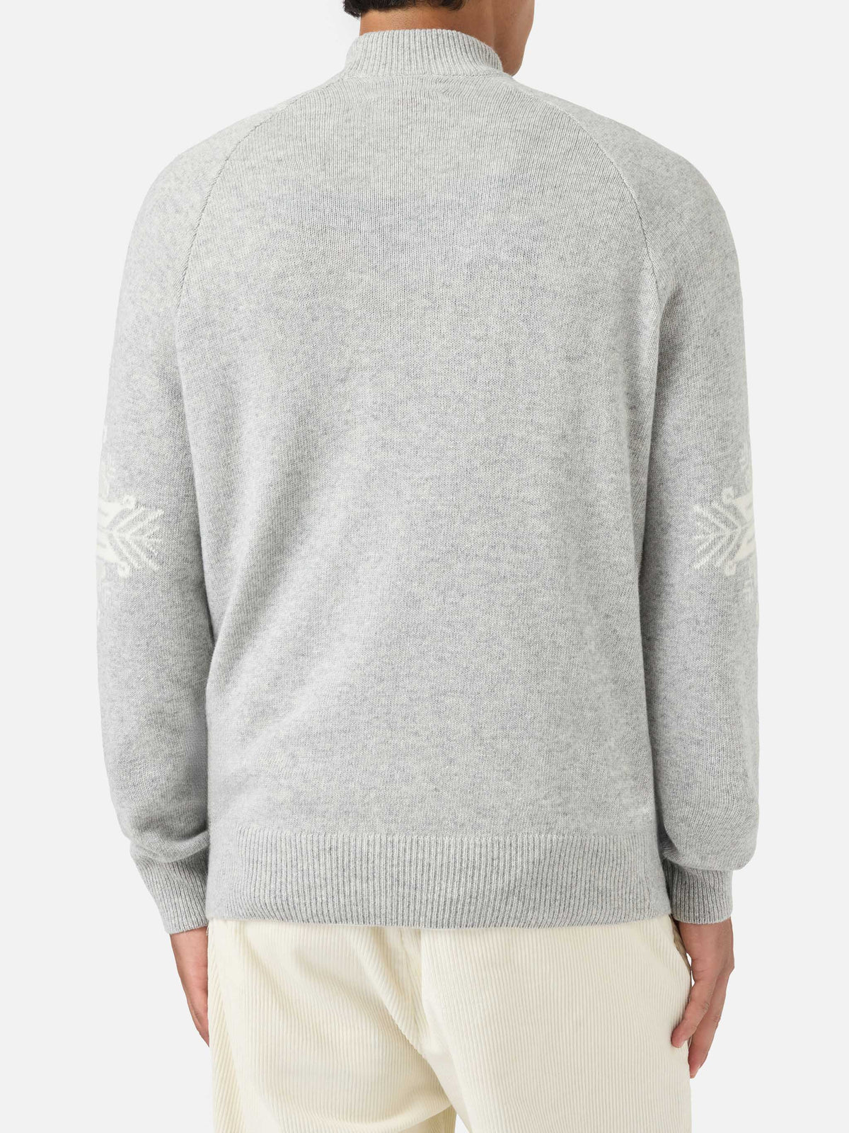 Maglia a lupetto Davos grigio chiaro melange con jacquard Matterhorn