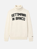 Maglia dolcevita bianca con jacquard Settimana in Bianco