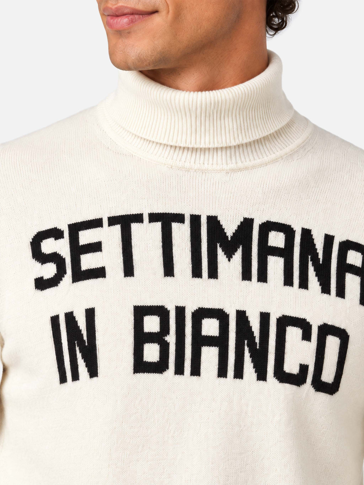 Maglia dolcevita bianca con jacquard Settimana in Bianco