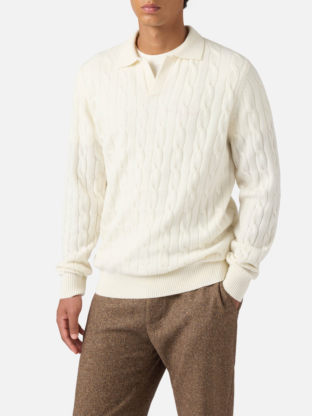 Polo in maglia Downing Braid Wool bianco panna product image 1