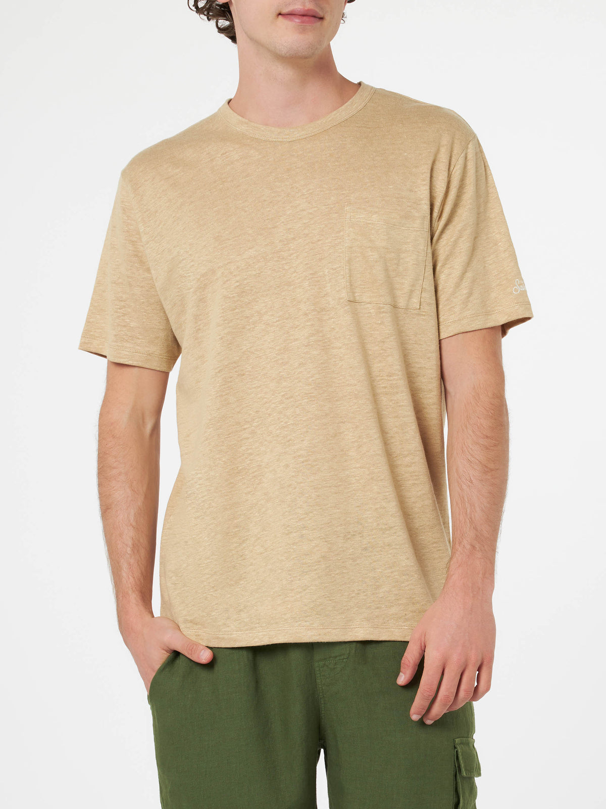 T-shirt Ecstasea beige in lino con taschino product image 2