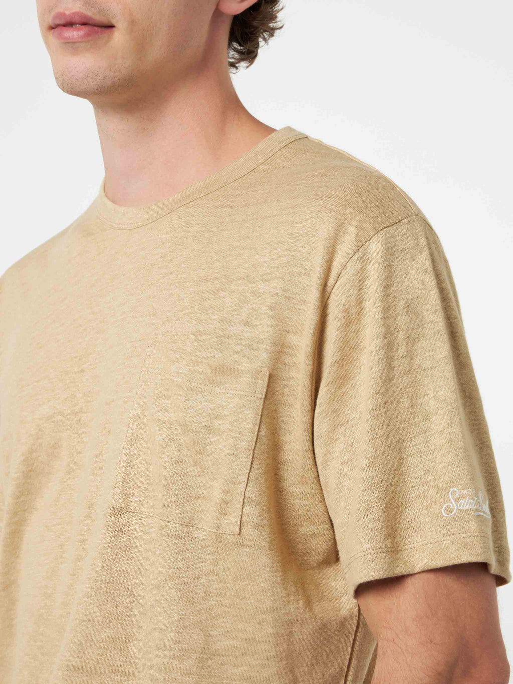 T-shirt Ecstasea beige in lino con taschino product image 3