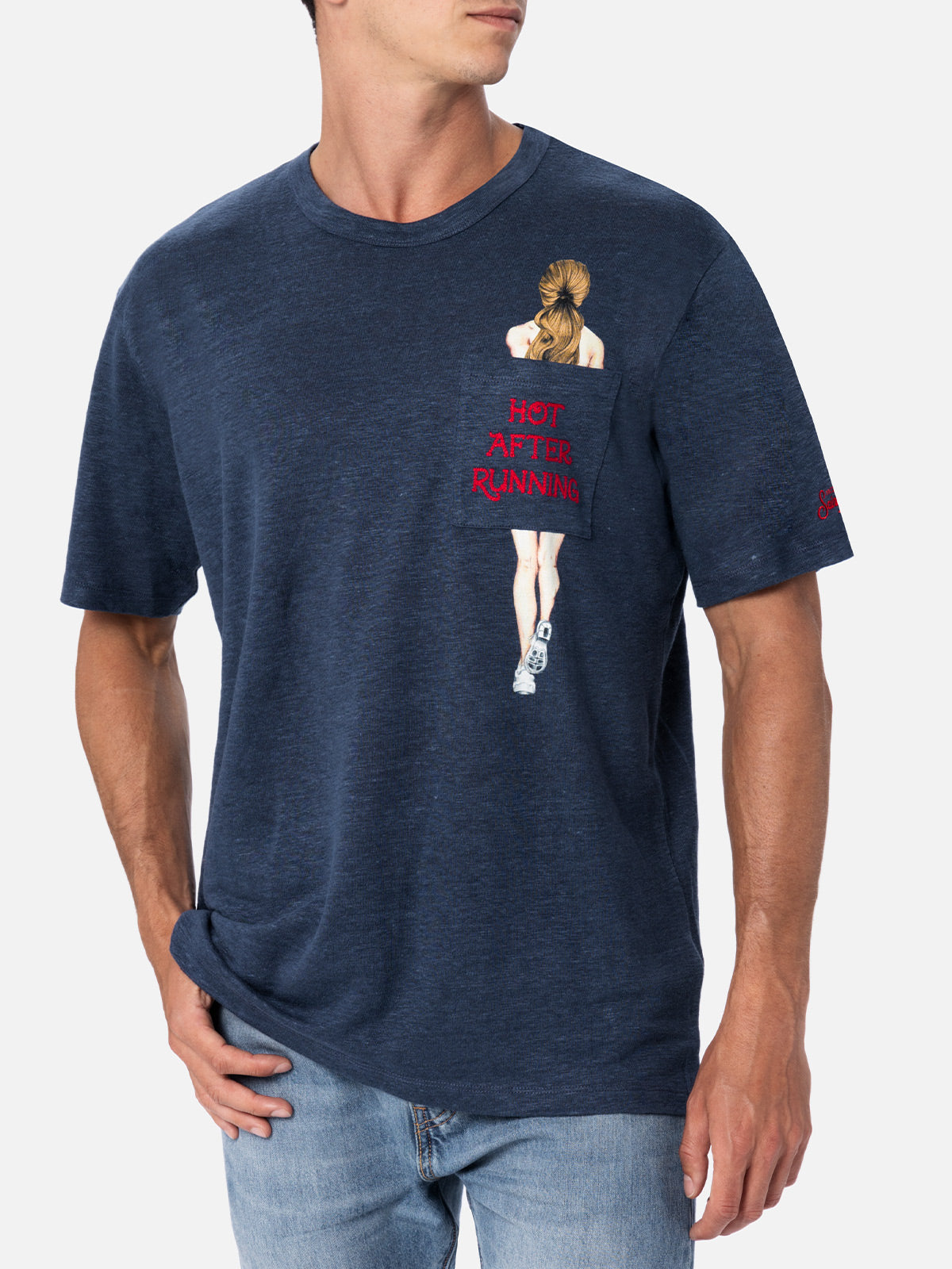 T-shirt Ecstasea blu navy in lino con stampa running product image 2
