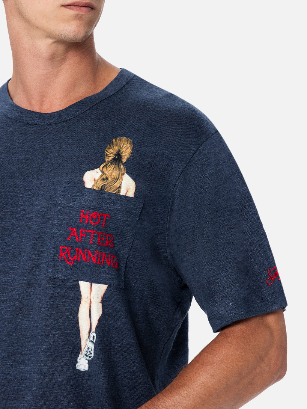 T-shirt Ecstasea blu navy in lino con stampa running product image 3