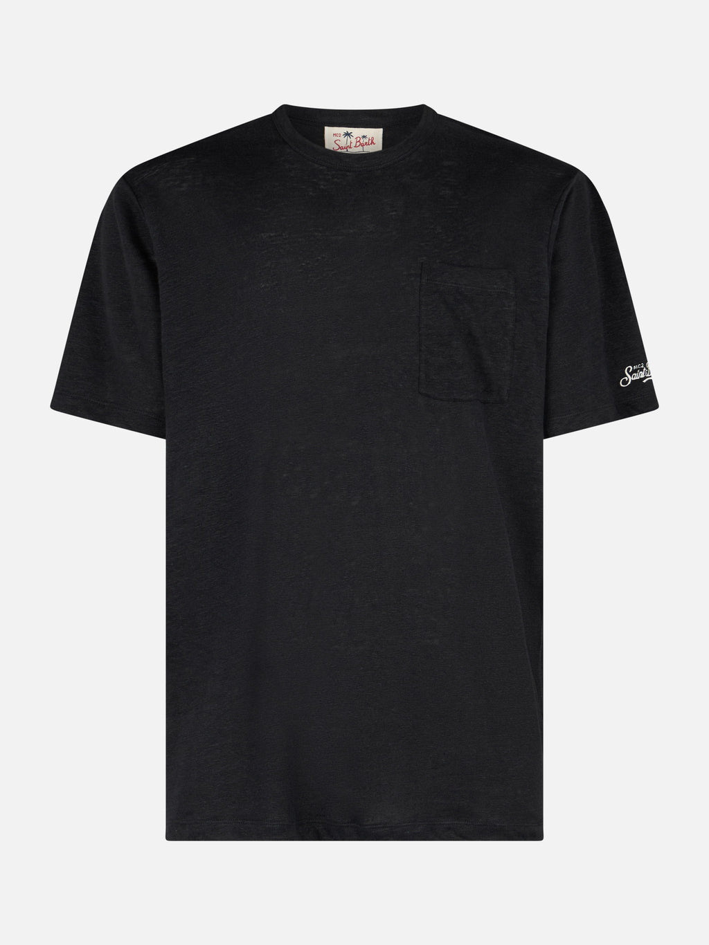 T-shirt Ecstasea nera in lino con taschino sul petto product image 1
