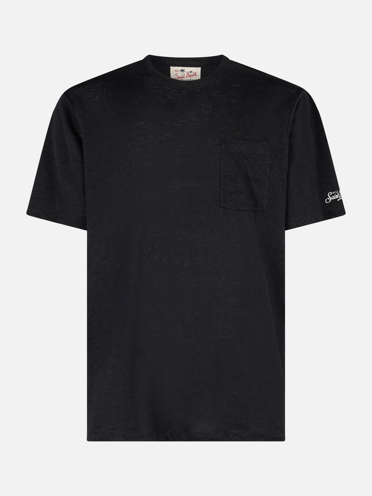 T-shirt Ecstasea nera in lino con taschino sul petto product image 1