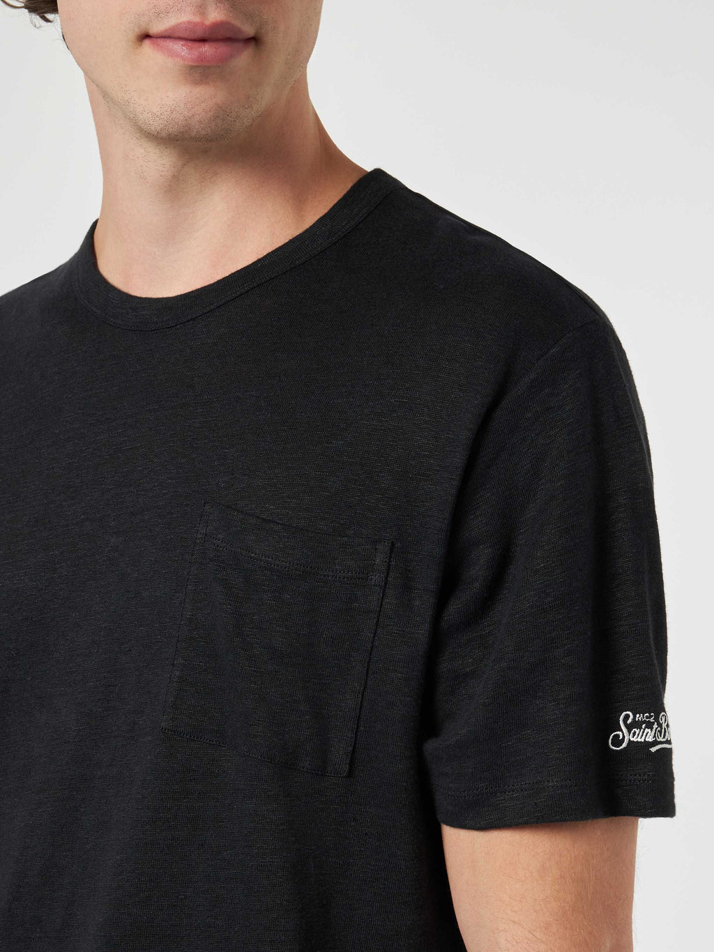 T-shirt Ecstasea nera in lino con taschino sul petto product image 3