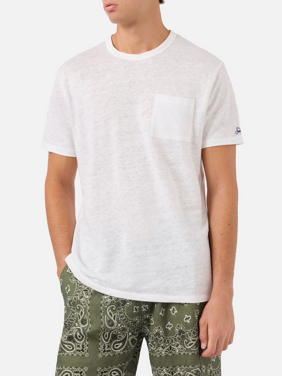 T-shirt Ecstasea bianco panna in lino product image 2