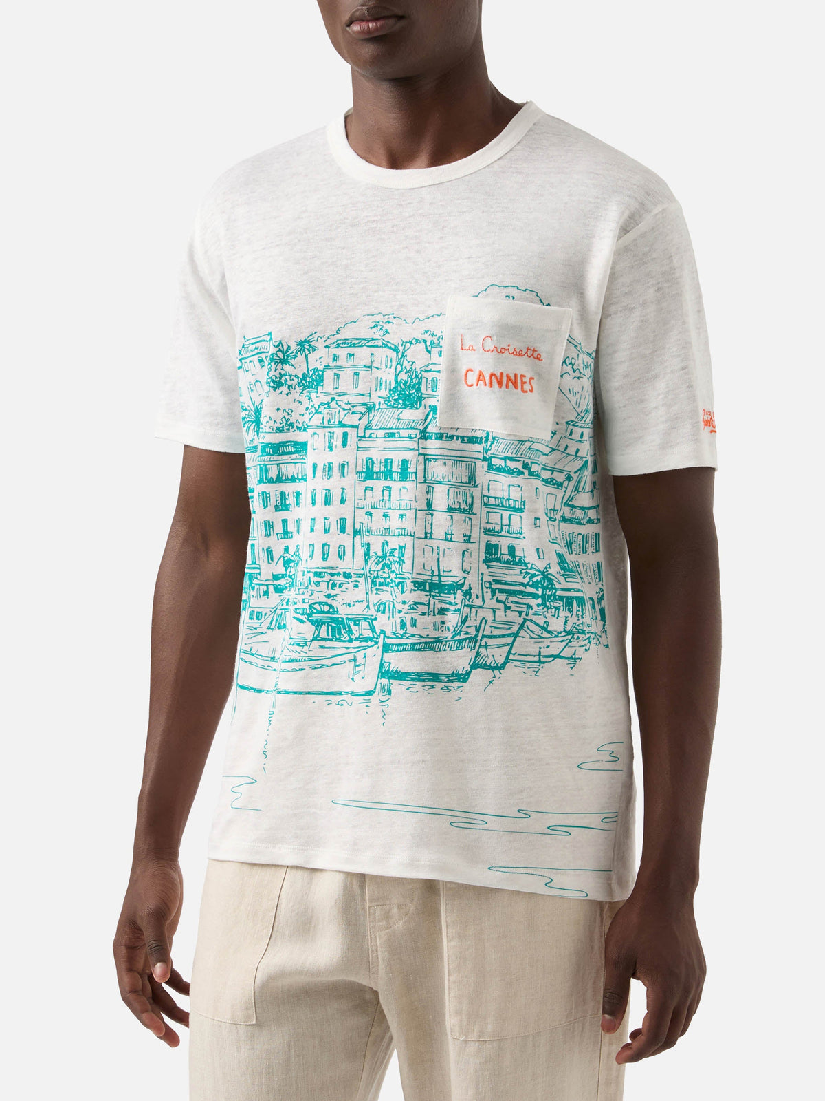 T-shirt Ecstasea bianca in lino con stampa Cannes product image 2