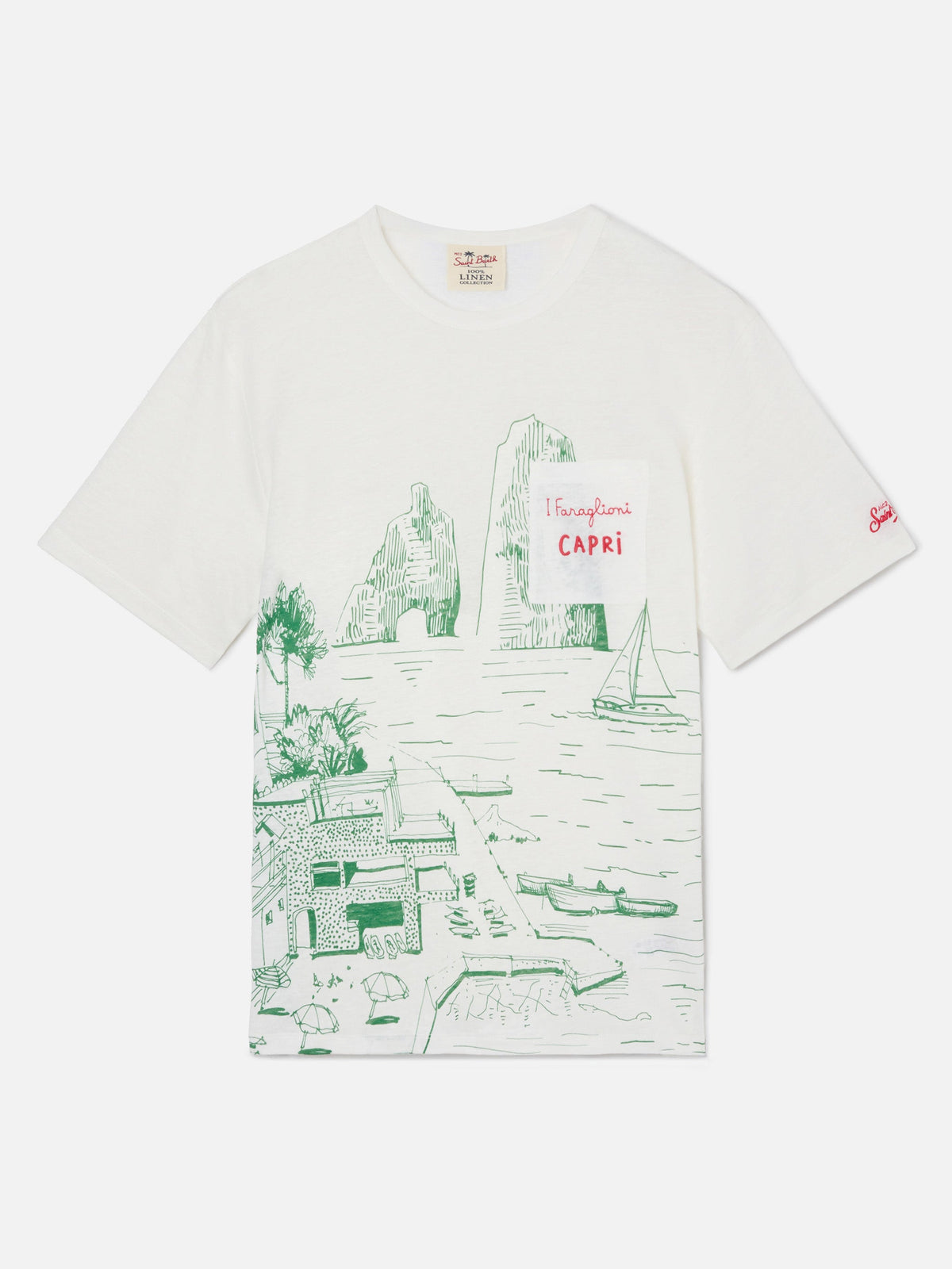 T-shirt Ecstasea bianca in lino con stampa Faraglioni product image 1