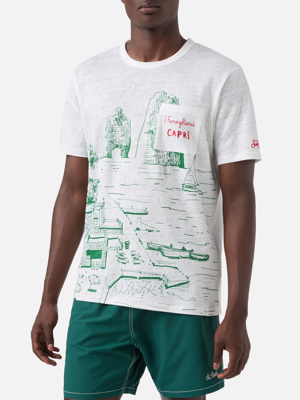 T-shirt Ecstasea bianca in lino con stampa Faraglioni product image 2