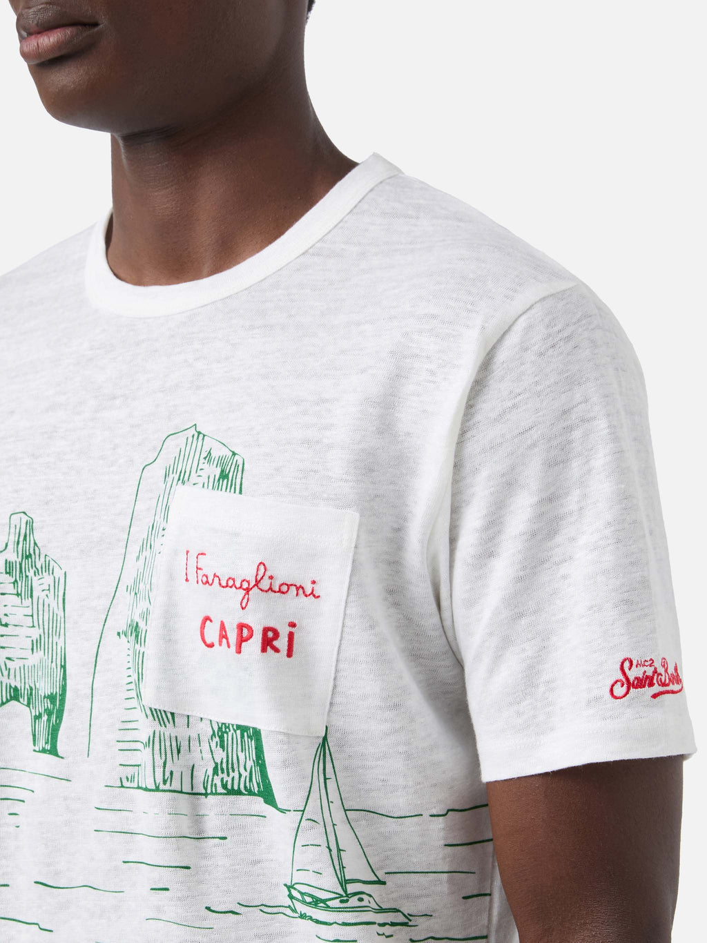 T-shirt Ecstasea bianca in lino con stampa Faraglioni product image 3