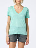 T-shirt Eloise verde salvia in lino con scollo a V e ricamo product image 1