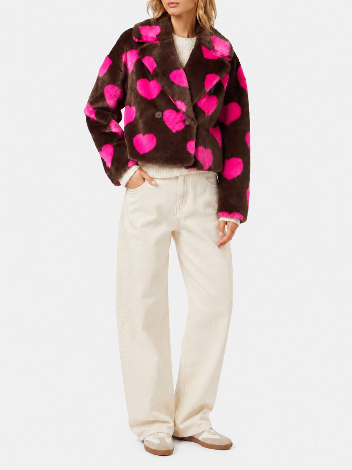 Giacca Emelyn marrone effetto pelliccia con stampa cuori product image 4